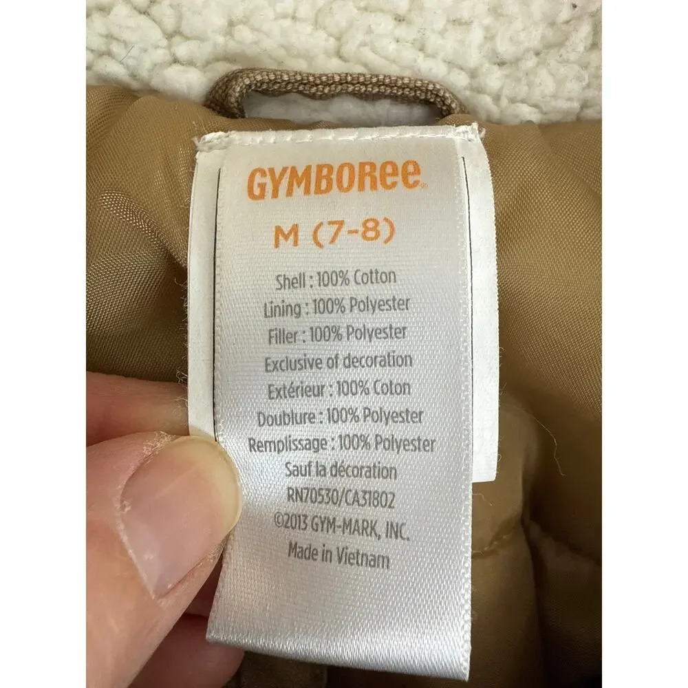 Gymboree Brown Cotton Canvas Sherpa Trim Coat Jacket Boy's Size Medium (7-8)